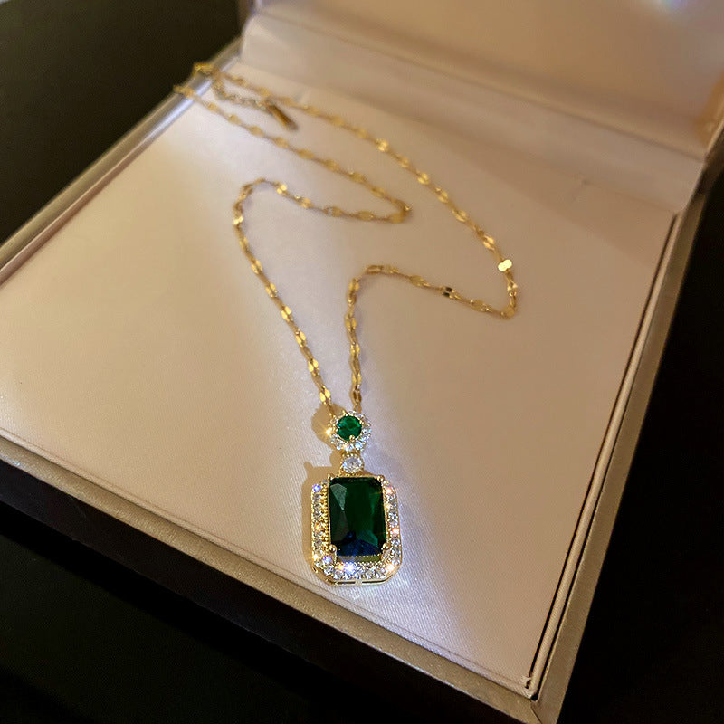 Vintage Premium Zircon Emerald Crystal Geometric Necklace